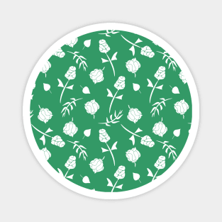 Pretty Green and White Floral Roses Pattern Magnet